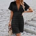 thumbnail image 2 of JIAYUE Women's Swimsuit Cover-Ups Deep V Neck Batwing Short Sleeve Knee Length Solid Color Comfortable Beach Hollow Elastic Swimwear Cover Up Dresses, 2 of 8