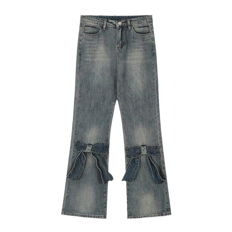 ZHAGHMIN Fashion Bow Bootcut Demin Jeans for Women Female