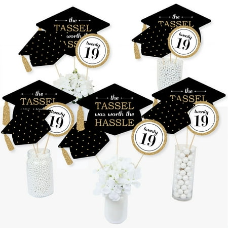 Holiday Table Centerpieces Gold - Tassel Worth The Hassle - 2019 Graduation Party Centerpiece Sticks - Table Toppers - Set of 15 ()