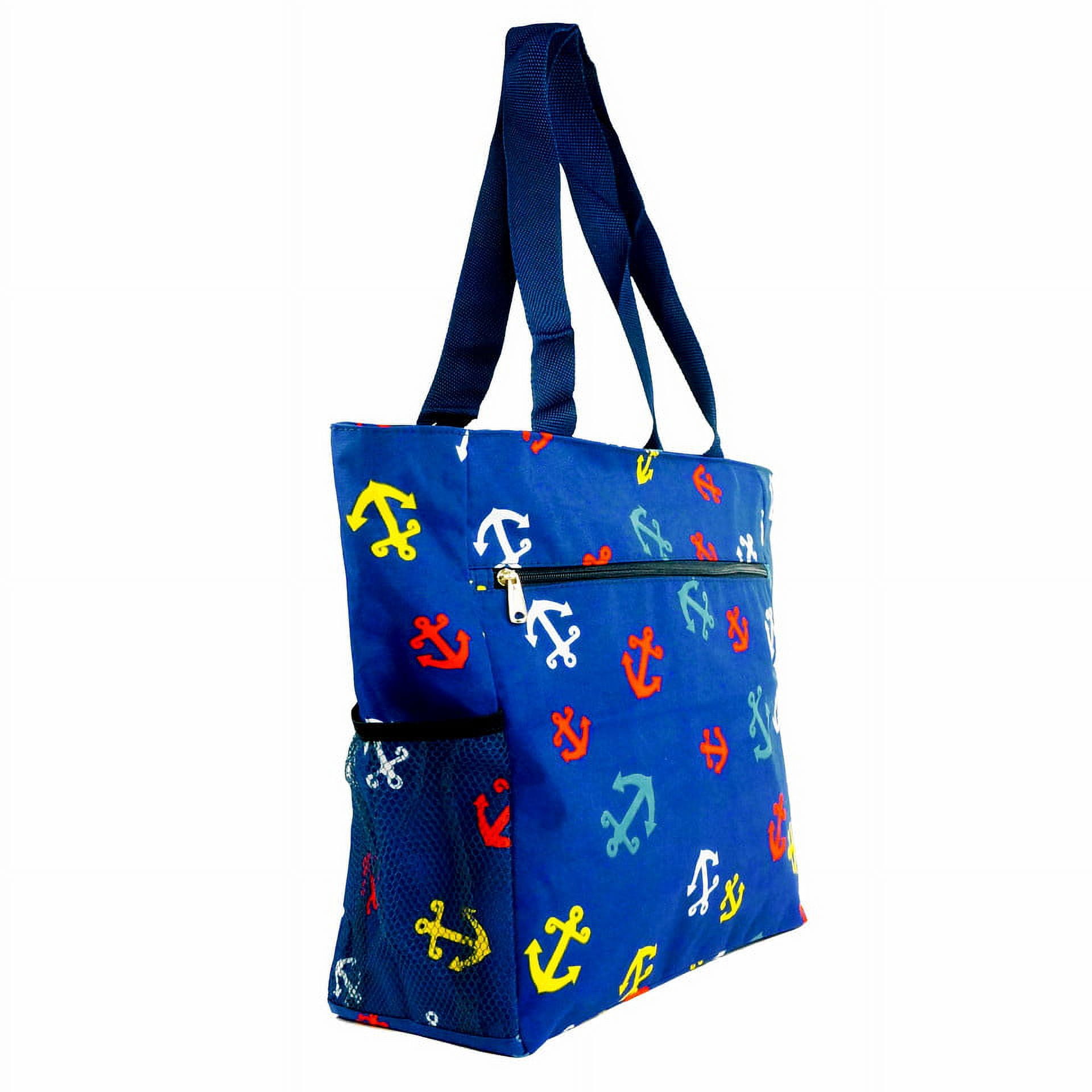 K-Cliffs Unisex Cute Large Print Sailor Anchors Patterned Tote Bag W/ Liner for The Beach, Groceries, School, for All Ages