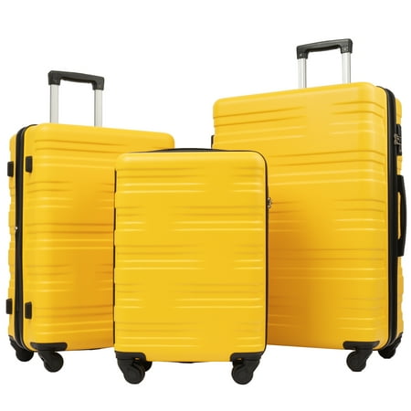 3 PCS Luggage Set, Aukfa Travel Cayron Suitcases with 4 Quiet Spinner Wheels, Luggage Sets , Hardshell Carry On Set, TSA Lock, Travelpro Carry onLuggage, 20/24/28 Inches, Yellow