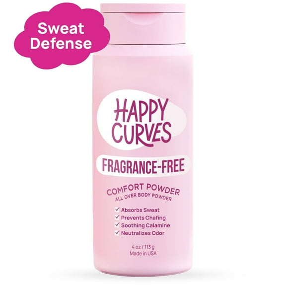 Happy Curves Dusting Body Powder for Women, Talc & Aluminum Free Deodorant, Fragrance-Free, 4 oz