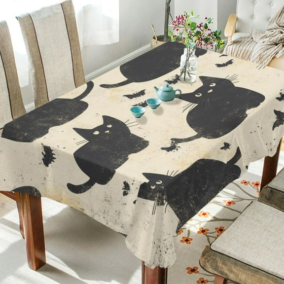 WOBOGO Black Cat Square Tablecloth 54×54in Polyester Fabric Tablecloth Washable Dust Resistant Wrinkle Resistant
