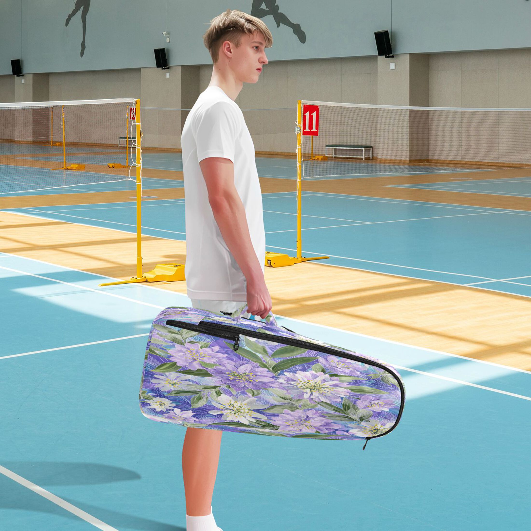 2 Racquet Holder Tennis Backpack Tennis Racket Covers Gym Bags Elegant Purple Daffodil Pattern