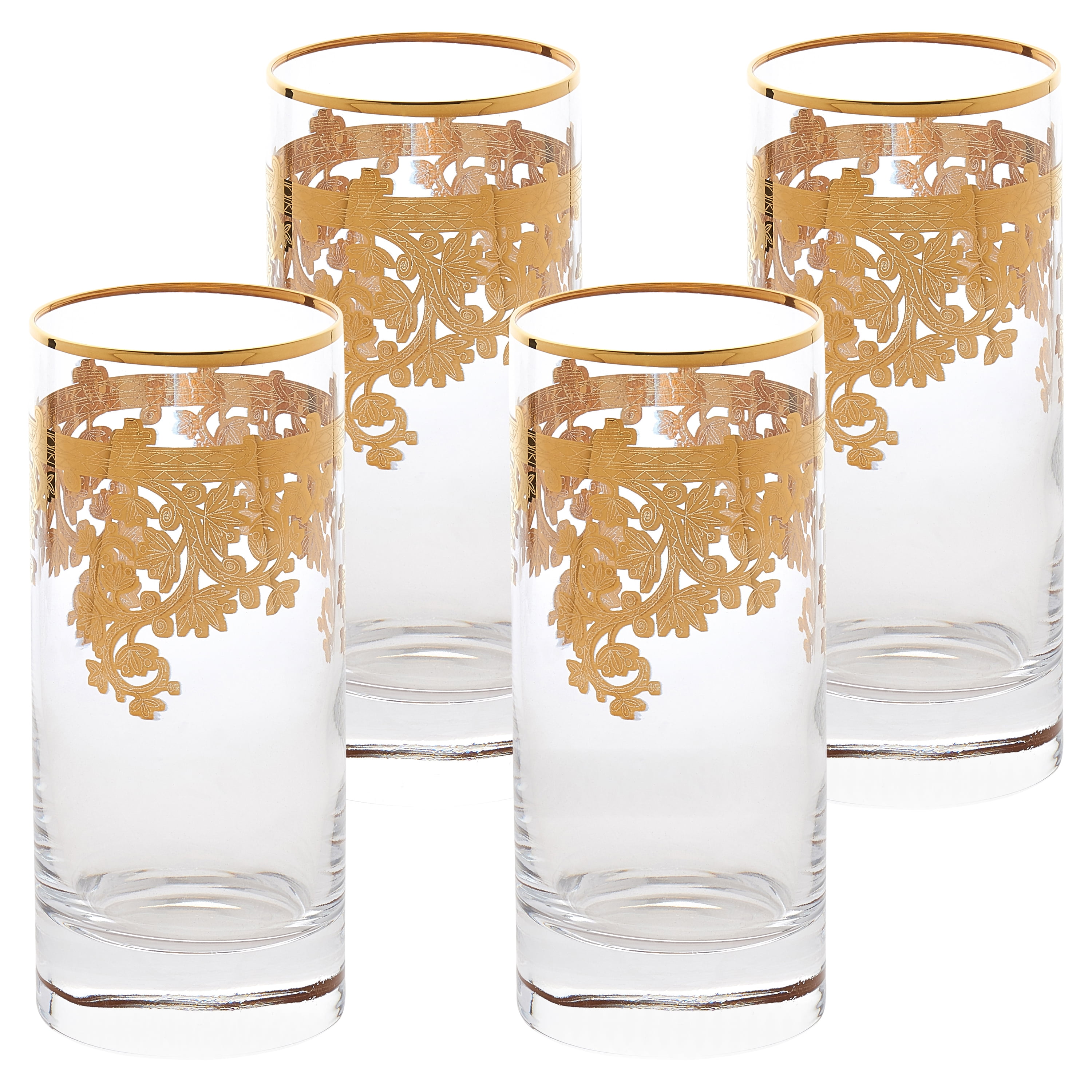 Elegant 24K Gold Embellished Crystal Highball Glass Set
