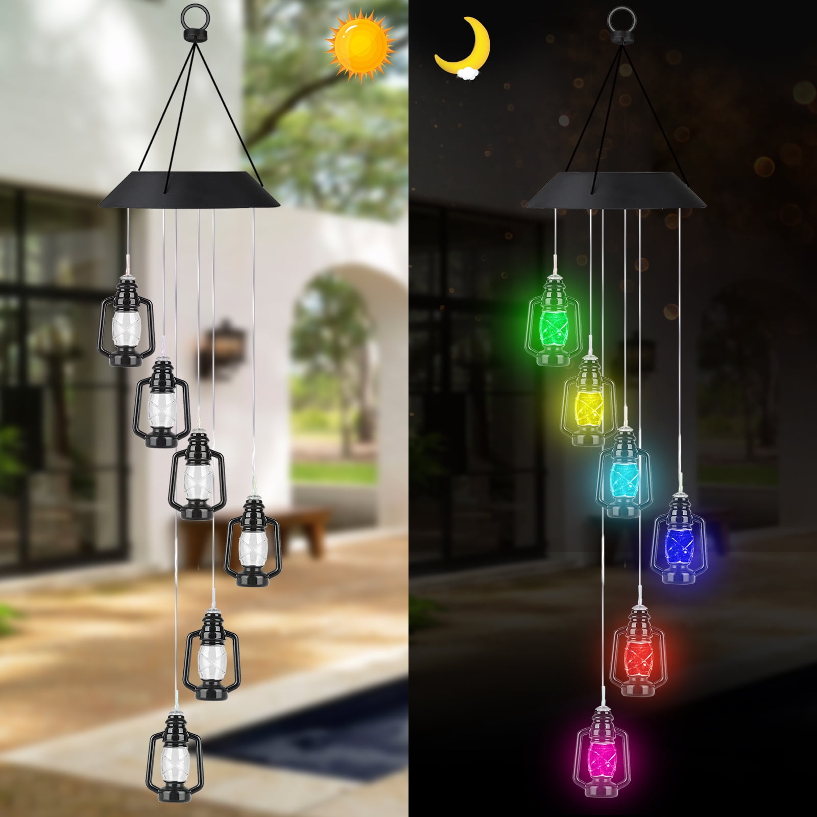Solar Powered LED Garden Light Wind Chimes Color Changing Hanging Decor Outdoor 