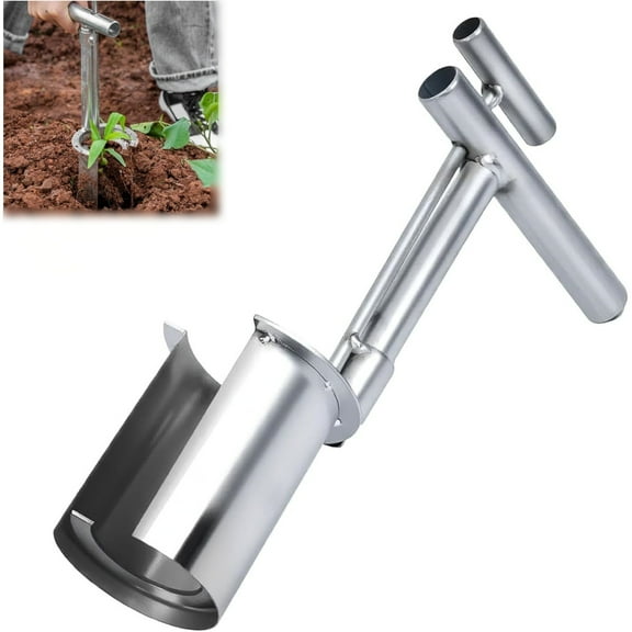 Planter Tool,Reusable Heavy Duty Stainless Steel Seed Planting Tool for Home,1Pack,QZS Gardening Bulb Transplanter for Tulips,Lilies,Potato