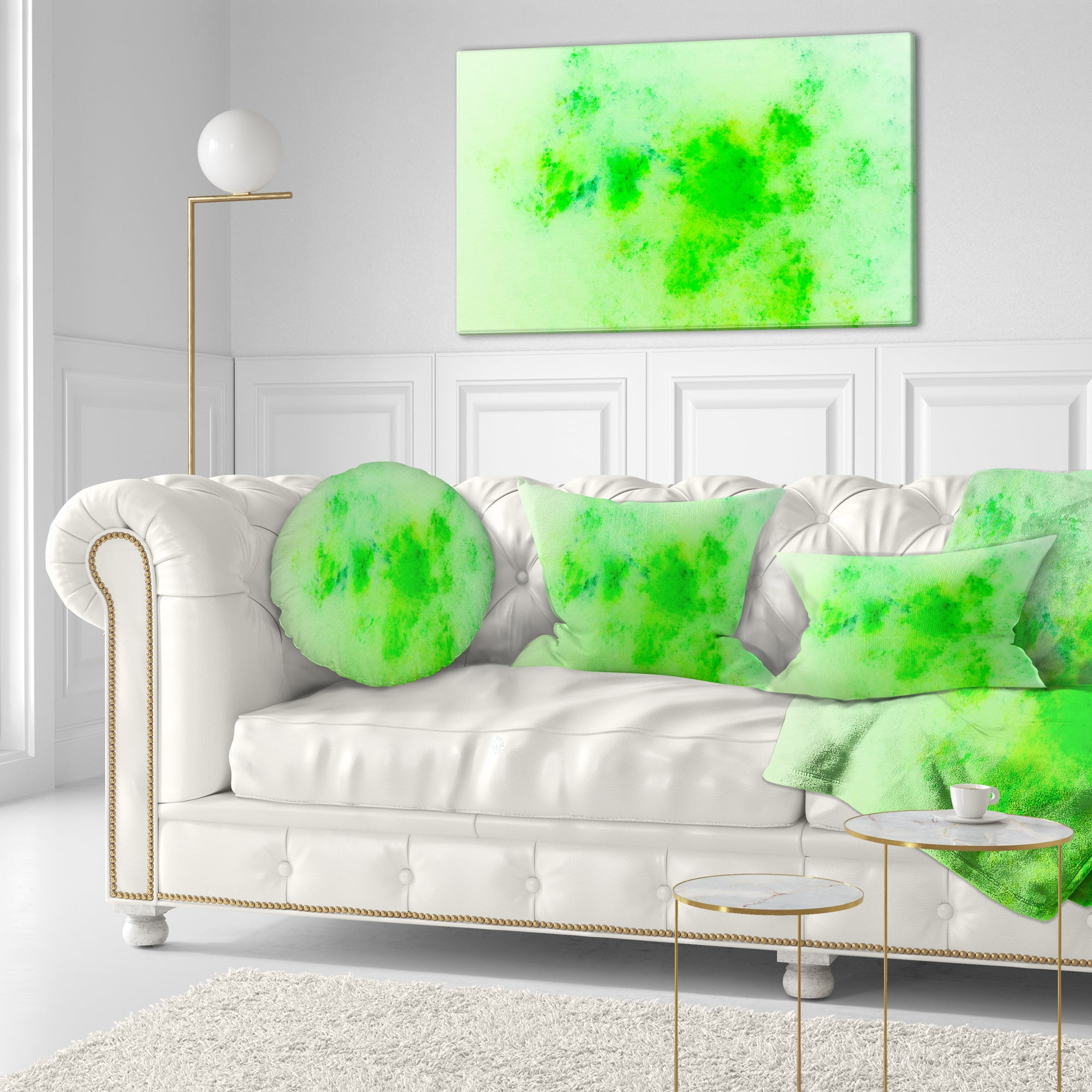 Designart Bright Green Starry Fractal Sky - Abstract Throw Pillow - 12x20