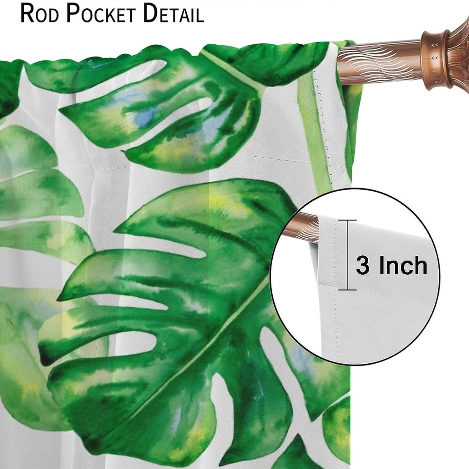 Tropical Green Plant Curtain Watercolor Botanical Banana Leaf Blackout Print Rod Pocket Window Drapes for Bedroom Living Room 42x54in