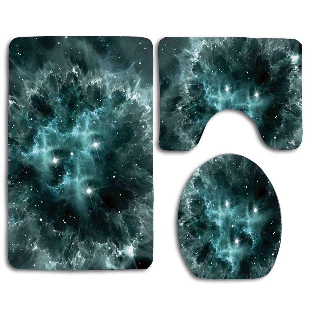 GOHAO Space Teal Blue Flannel Bath Rugs, 3' x 2' (3 Pieces)