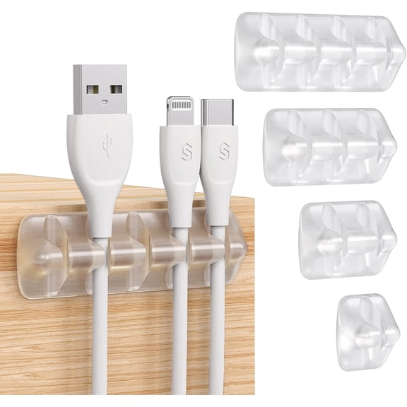 Syncwire Cable Clips Cord Holders Self Adhesive Cord Organizer Cable Management for Desk, Home, Office - Clear
