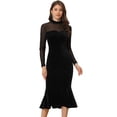 thumbnail image 1 of Vestido Ajustado para Mujer Vestido Elegante de Terciopelo con Malla Transparente y Cuello Alto Midi Vestido de Cóctel Negro L, 1 of 6