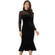 thumbnail image 1 of Vestido Ajustado para Mujer Vestido Elegante de Terciopelo con Malla Transparente y Cuello Alto Midi Vestido de Cóctel Negro L, 1 of 6