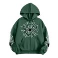 thumbnail image 2 of Spider Web Graphic Zip Up Hoodie Oversized Sweatshirt For Men Women Vintage Y2K Streetwear Long Sleeve Drawstring Casual Jacket Halloween Tops Green XL, 2 of 4