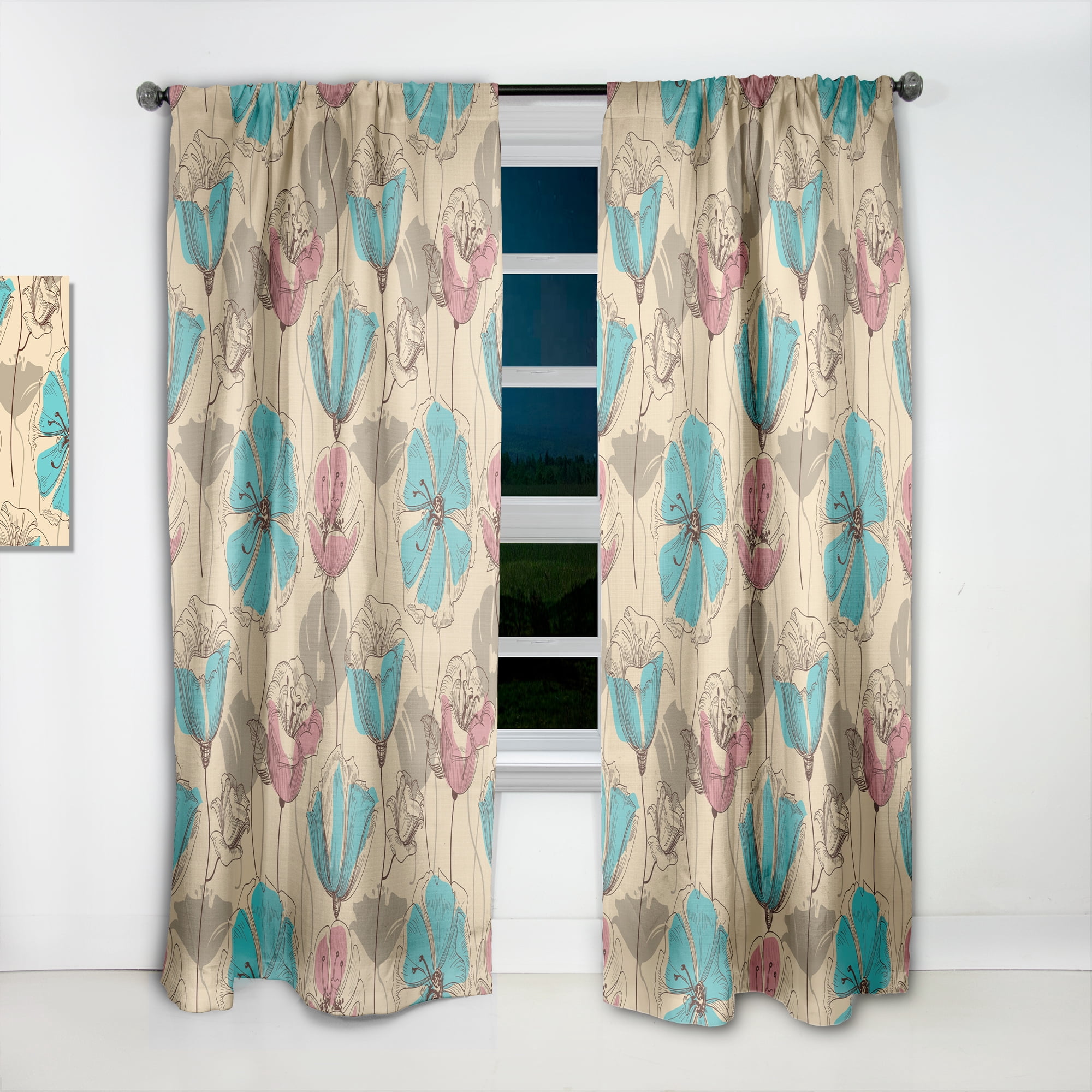 Designart 'Blossom Pink XXVII' Floral Curtain Panel