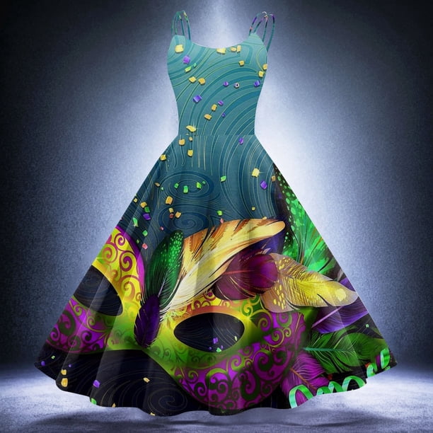 WILLBEST Vestidos Cortos Para Mujer Vestido De Temperamento Retro Con Tirantes Estampados De Carnaval Para Mujer
