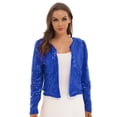 thumbnail image 1 of Sholeno Veste Décontractée à Paillettes Ouverte pour Femmes Manches Longues Raccourcies Bleu Royal S, 1 of 7