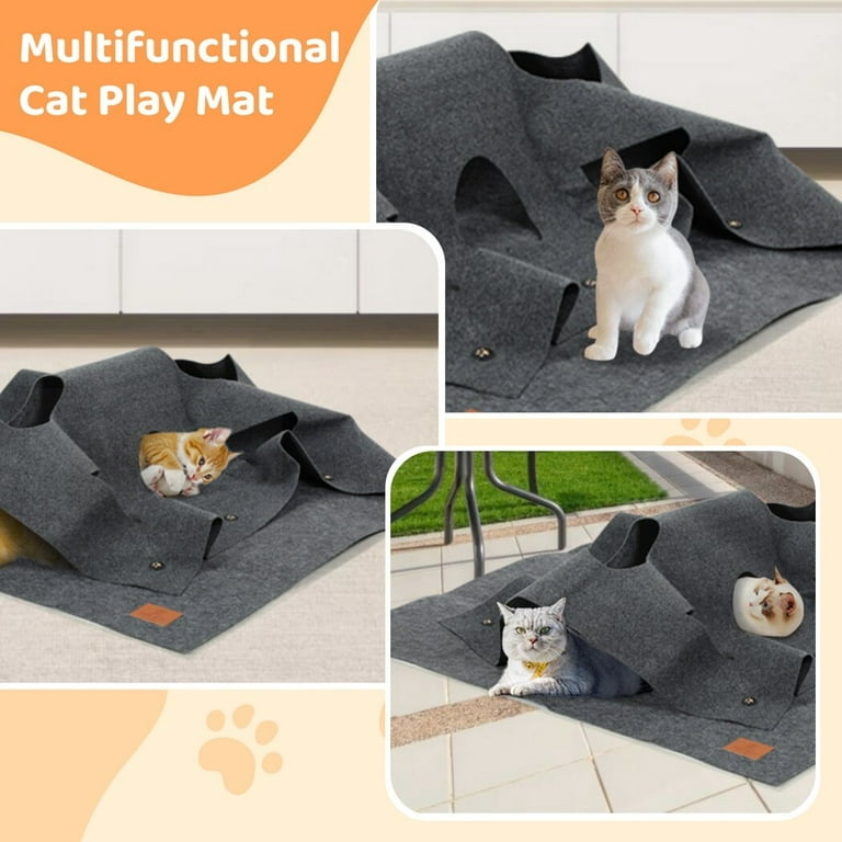 Cat Play Mat, Cat Activity Play Mat, Collapsible Pet Rug with Heart-shaped  and Square Holes, Interactive Cat Activity Rug for Small or Large Cats