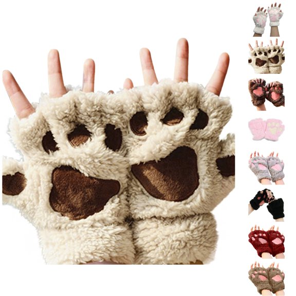 HJYCHN Winter Gloves for Women Fingerless Design Cat Accent Soft Cushion Detail Solid Color Thermal Gloves for Women Beige One Size