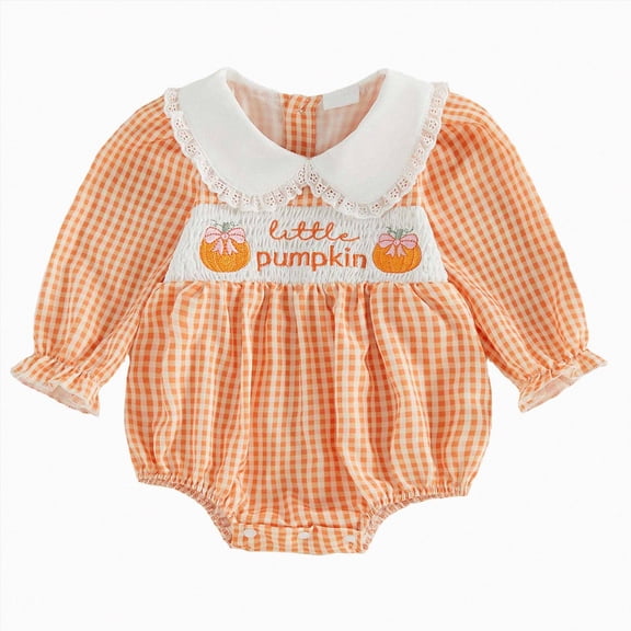 Staki Newborn Baby Girl Halloween Outfit Long Sleeve Romper Pumpkin Bodysuit Halloween Clothes 0-18M(Orange,12-18 Months)