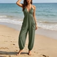 thumbnail image 6 of Women's Deep V-Neck Jumpsuit, Sleeveless With Fold Pocket & Back Ties, Ankle Strap Long Pants For Elegant Evening Look Army Green M, 6 of 6