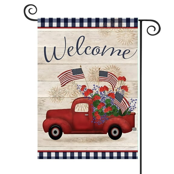 DMERBYL Stars and Stripes Truck Patriotic Garden Flag 12.5" x 18"