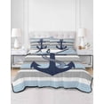 thumbnail image 2 of Full Size Quilt Bedding Set, Nautical Anchor Reversible Summer Quilt 3 Pieces, Ocean Grey Blue Stripes Modern Simplistic Lightweight Bedspreads Coverlets with 2 Pillow Shams for All Seasons, 2 of 5