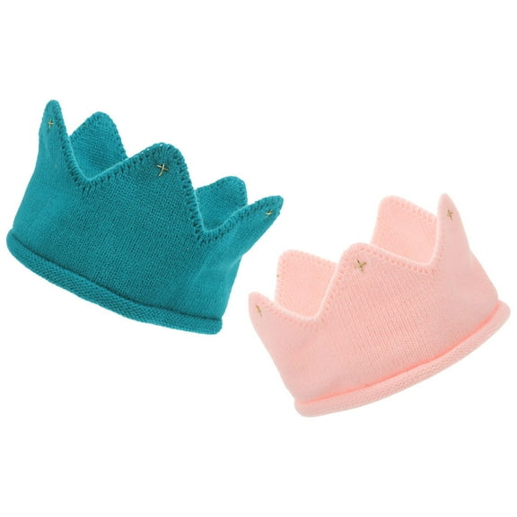 WORGEOUS  2 Pcs Baby Bonnet Crown Knitted Hat Newborn Toddler