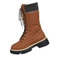 thumbnail image 2 of Quilted Mid Calf Winter Boots Knit Trim Lace Up Fleece Lined Platform Casual Wear For Women, 2 of 6