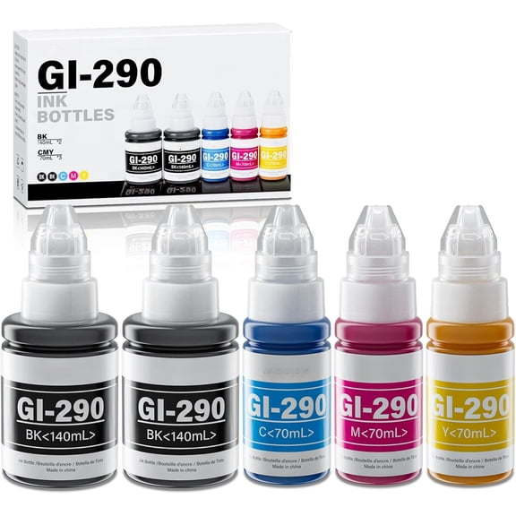GI-290 G3200 G4210 Ink Refill Bottles for Canon PIXMA G4200 G2200 G1200 MegaTank Printers (2 Black, 1 Cyan, 1 Magenta, 1 Yellow)