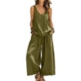 thumbnail image 2 of IUYRTFE Women's V Neck Sleeveless Top and Wide Leg Pants Set Drawstring Waist Cotton Linen Lounge Outfit, 2 of 7