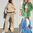 thumbnail image 2 of comerut 2 Pcs/Set Women Coat Pants Set Solid Color Soft Warm Zipper Cardigan Hat Elastic Waist Drawstring Autumn Tracksuit for Daily Wear, 2 of 8