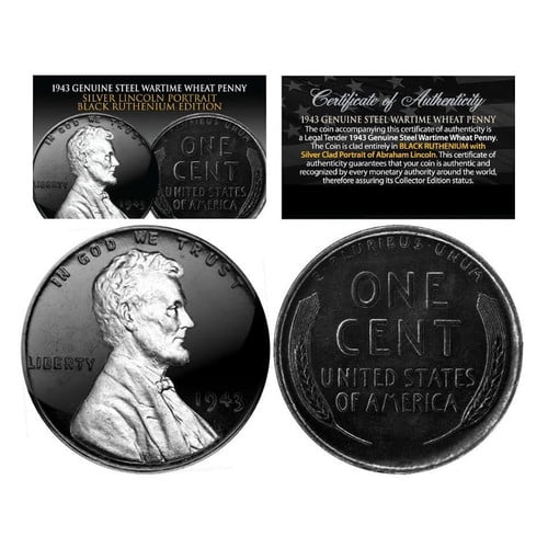 BLACK RUTHENIUM 1943 Genuine Steel Wartime Wheat Penny