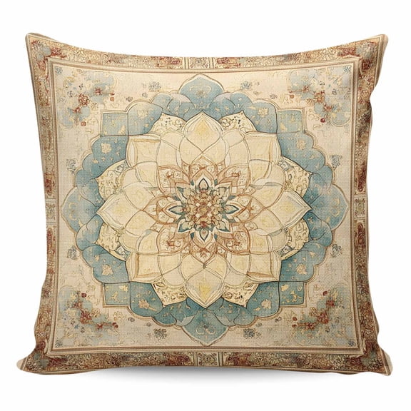 Throw Pillow Covers 24x24 Inch, Brown Teal Floral Decorative Pillow Cases for Couch Sofa Bed, Vintage Botanical Ethnic Boho Cotton Linen Square Home Decor Pillowcases with Hidden Zipper