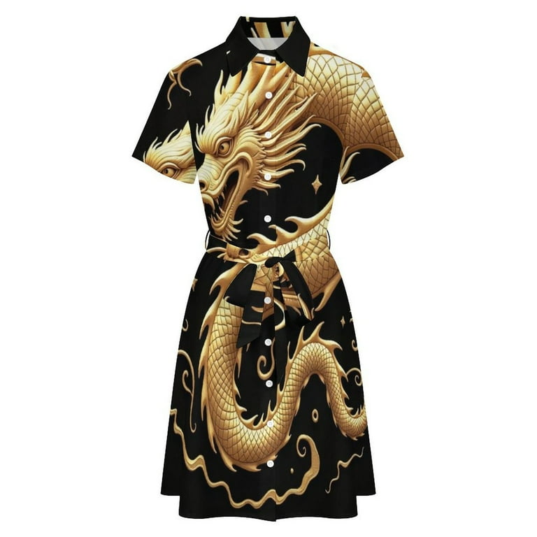 slim fit dress slacks Gold Dragon on Black Shirt main image 0