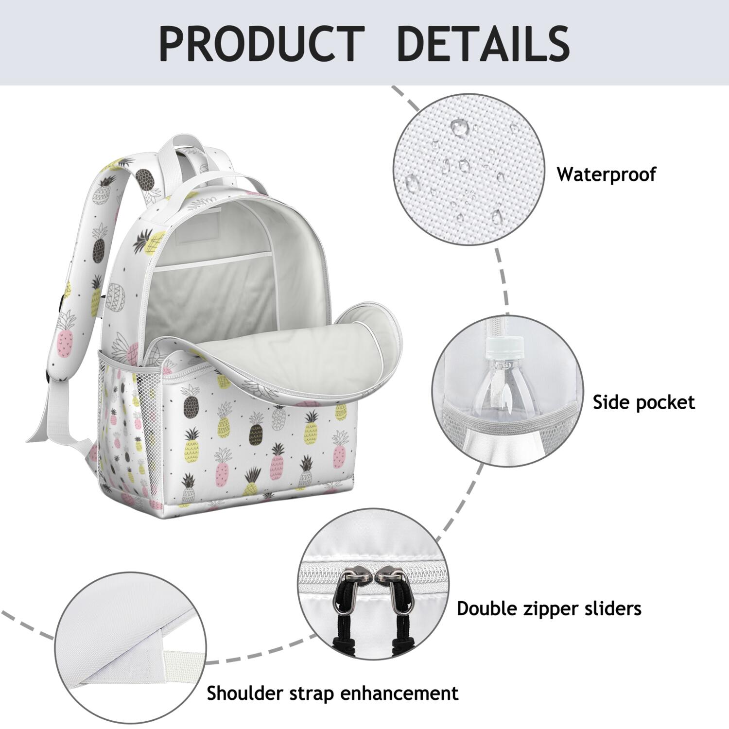 Hawaiian Pineapple Backpack - Waterproof Lightweight Student Bag with Chest Strap & Multiple Pockets