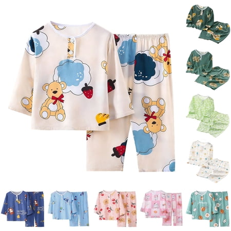 SROBPTY Kids Print Long Sleeve Tops and Long Pants Summer Two Piece Suits