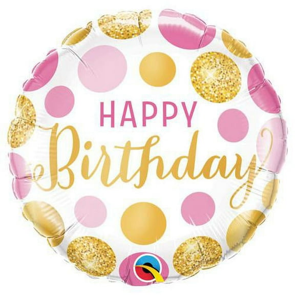 LOONBALLOON Birthday General Balloons, 18″ BIRTHDAY PINK & GOLD DOTS