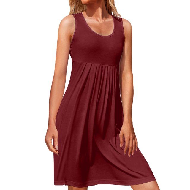 B91xZ Robes pour Femmes 2024 Col Carré Sans Manches Dos Nu à Nouer Robe Décontractée Ligne A, Vin L