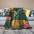 thumbnail image 2 of JRXY Palm Leaves Hibiscus Flowers Hawaii Throw Blanket Ultra Soft Warm All Season Tropical Pineapples Fruit Decorative Blankets for Bed Chair Car Sofa Couch Bedroom White, 2 of 6