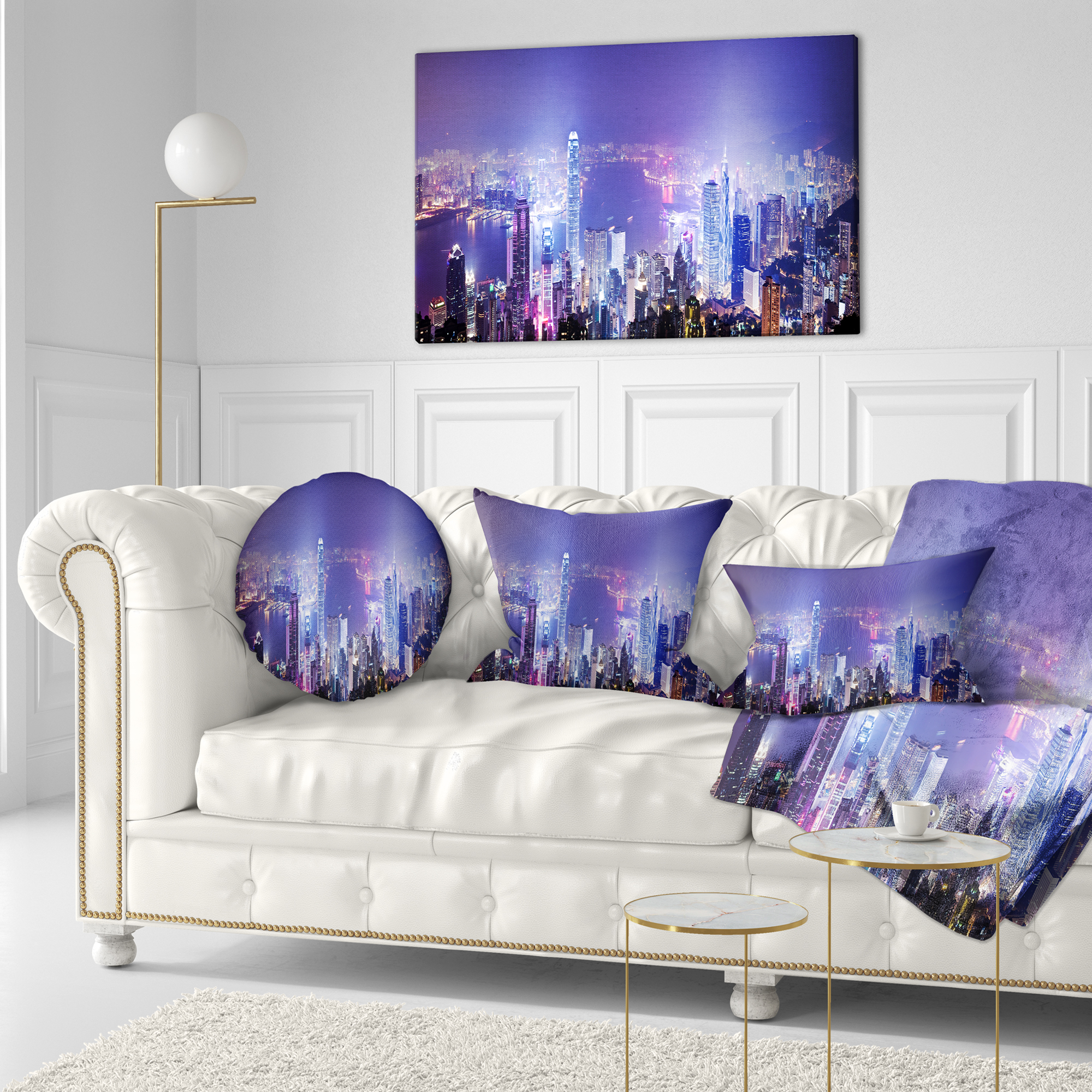 Designart Hong Kong Night City - Cityscape Photo Throw Pillow - 12x20
