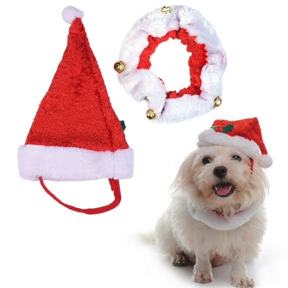 SEWCHICS Red Pet Christmas Collar with Santa Hat for Comfortable Festive Dog and Cat Holiday Wear