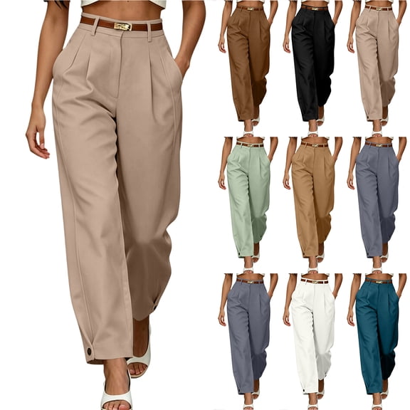 Bloomae Women's Barrel Leg Dress Pants High Waisted Business Casual Palazzo Pants Trendy Front Pleated Work Office Slacks Trousers with Pockets(Belt is not Included)