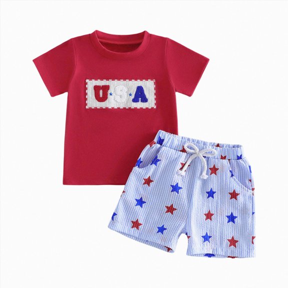 Kogui Toddler Baby Boy Summer Outfit Set Summer Toddler Baby Boy Clothes Aunties Boy Outfits Short Sleeve Tops Shorts Set 6 12 Months (Watermelon Red,6-12 Months)