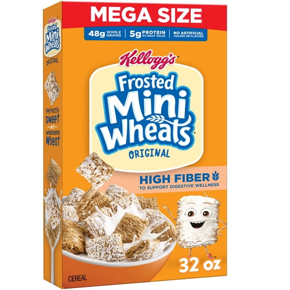Kellogg’s Frosted Mini-Wheats Breakfast Cereal, High Fiber, 48g Whole Grain, Mega Size, 32 oz