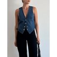 thumbnail image 2 of Bmnmsl Wome's Denim Vest Waistcoat Sleeveless V-Neck Tank Tops Single Breasted Jean Vintage Slim Jackets Streetwear, 2 of 9