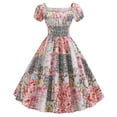 thumbnail image 1 of Vestido largo hasta la rodilla con cuello cuadrado y manga corta con estampado informal a la moda para mujer Pompotops ghjkhdj18543, 1 of 9