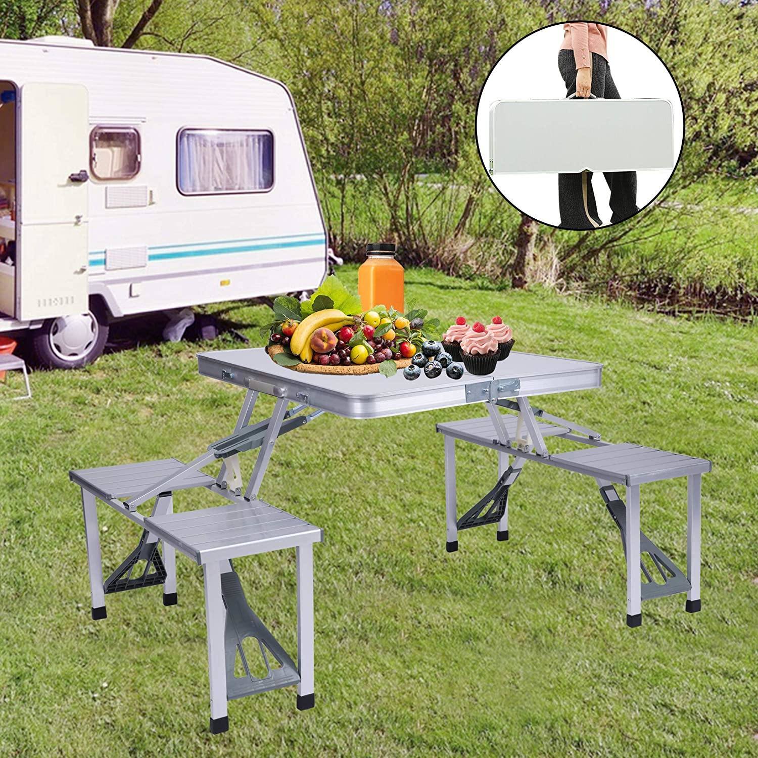 Picnic Table Folding Camping Table Chair Set with 4 Seats Chairs and Umbrella Hole - image 4 of 5