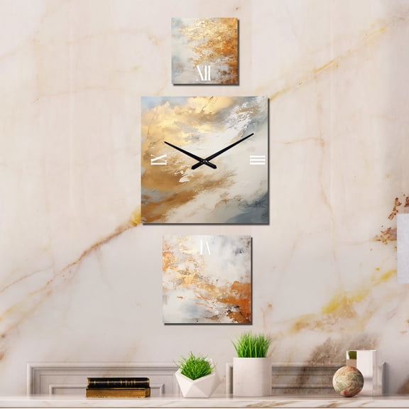 Designart "Subdued Snow Blossoms" Abstract Shapes Oversized Wall Clock - Set Of 3 - Extra large Clock For Office Décor - Large Contemporary Wall Clock