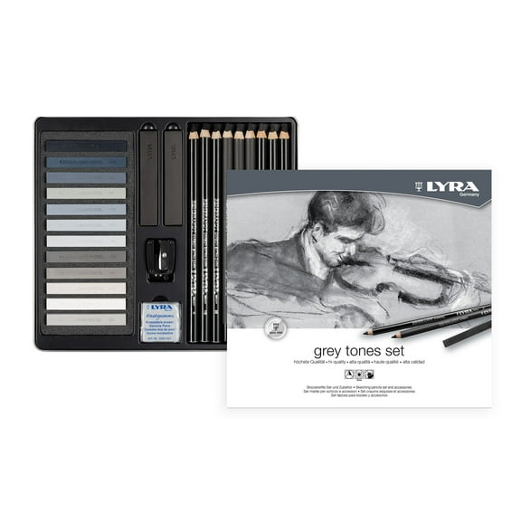 Lyra Gray Tones Sketching Set Tin, Artist Pencils & Pastels, Assorted Colors, 25 Pieces
